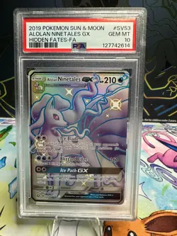 2019 POKEMON SUN & MOON HIDDEN FATES #SV53 FULL ART/ALOLAN NINETALES GX PSA 10 - Image 1