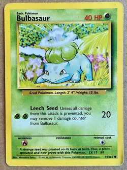 1999 POKEMON BASE BULBASAUR #44/103 EX+ MP WOTC CLASSIC CARD - Image 1