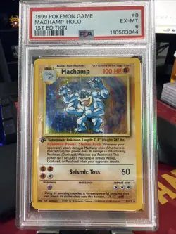 Pokemon TCG Machamp Holo 1st Edition PSA 6 #8/102 1999 Deck Exclusive - Image 1