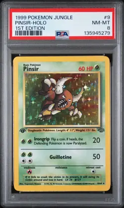 1999 Pokemon Jungle 1st First Edition Pinsir Holo 9/64 PSA 8 NM-MT - Image 1