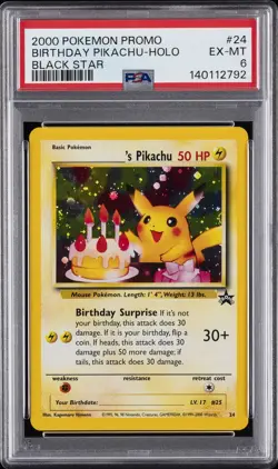 2000 POKEMON PROMO BLACK STAR #24 BIRTHDAY PIKACHU-HOLO PSA 6 - Image 1