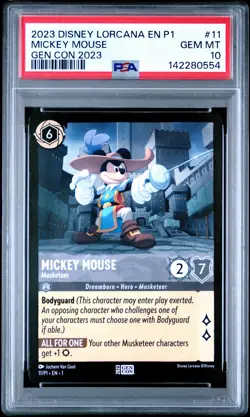 2023 DISNEY LORCANA EN P1-PROMO GEN CON 2023 #11 MICKEY MOUSE - MUSKETEER PSA 10 - Image 1