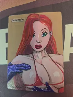 Hand-Painted MTG Mountain Alter – Jessica Rabbit Fan Art Custom Card by BAZAYO - Image 2