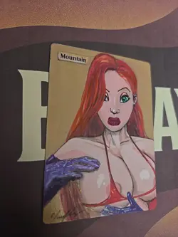 Hand-Painted MTG Mountain Alter – Jessica Rabbit Fan Art Custom Card by BAZAYO - Image 3