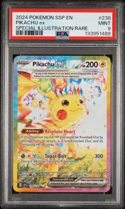 2024 POKEMON SSP EN-SURGING SPARKS SPECIAL ILLUSTRATION RARE PIKACHU EX PSA 9 - Image 1