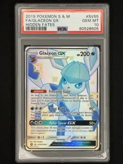 2019 POKEMON SUN & MOON HIDDEN FATES #SV55 FULL ART/GLACEON GX PSA 10 - Image 1
