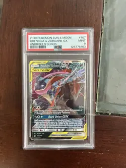 Pokemon TCG Greninja & Zoroark GX Ultra Rare Card Unbroken Bonds 107/214 PSA 9 - Image 1