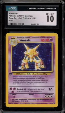 Pokemon Alakazam (Simsala) Base Set 1st Edition GERMAN Holo Rare #1 CGC 10 - Image 1