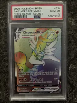 Pokemon Cinderace VMAX Secret Rare PSA 10 Holo #194 Rebel Clash 2020 English - Image 1