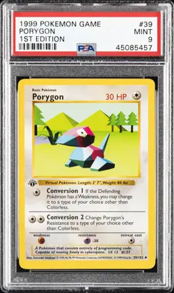 1999 POKEMON BASE SET 1ST EDITION #39 PORYGON PSA 9 - Image 1