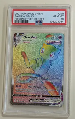 2021 Pokemon Sword & Shield Fusion Strike #268 Mew Vmax PSA 10 - Image 1