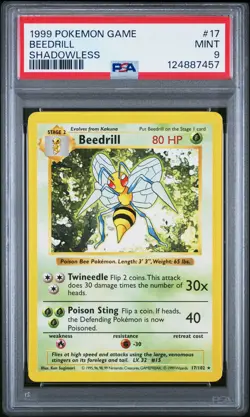 1999 POKEMON BASE SET SHADOWLESS #17 BEEDRILL PSA 9 - Image 1