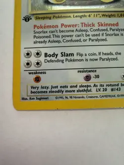 1999 Pokemon Jungle 1st Edition Snorlax Holo Rare 11/64 HP - Image 3