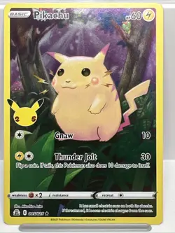 Pikachu 5/25 Full Art Pokemon Celebrations 25th Anniversary Holo Card 2021. NM- - Image 1