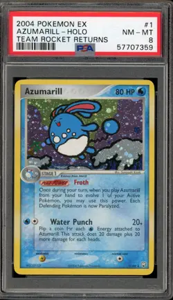Pokemon Azumarill EX Team Rocket Returns Holo Rare #1 PSA 8 - Image 1