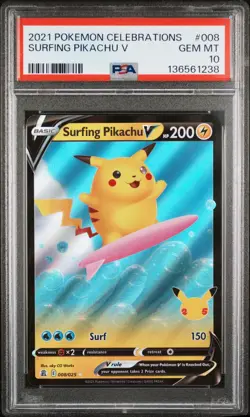 Pokemon Celebrations Surfing Pikachu V 008 PSA 10 - Image 1