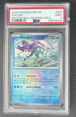 PSA 9 Suicune Master Ball Pattern Pokemon S&V Prismatic Evolutions Holo 024/13 - Image 1