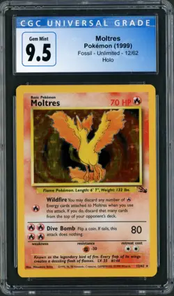 1999 Pokemon Fossil Moltres Holo Rare 12/62 CGC Gem Mint 9.5 (10) - Image 1
