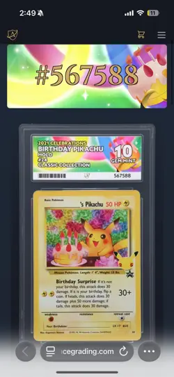 Birthday Pikachu 24 Promo - Pokemon TCG Celebrations Classic Collection - ACE 10 - Image 2