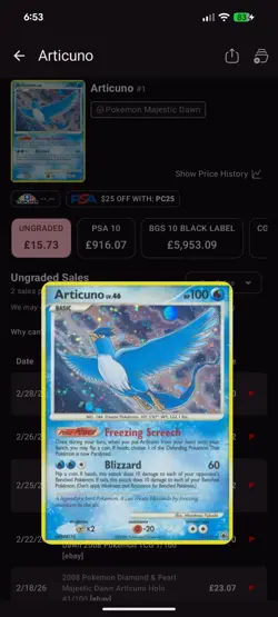 Pokemon TCG Articuno Card Majestic Dawn 1/100 Reverse Holo Rare NM/LP - Image 3