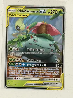 Pokemon Celebi & Venusaur GX TAG TEAM Ultra Rare Holo Sun & Moon Team Up 1/181 - Image 1