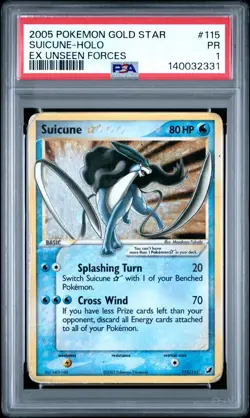 Pokemon EX Unseen Forces 115/115 Suicune Holo Gold Star #115 2005 PSA 1 - Image 1