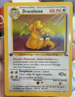 French Pokemon Dragonite Holo Rare 1st Edition 4/62 Fossil - Image 1