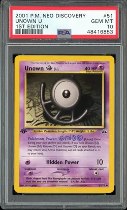 PSA 10 Unown U 1st Edition Neo Discovery 51/75 Pokemon Card - Image 1