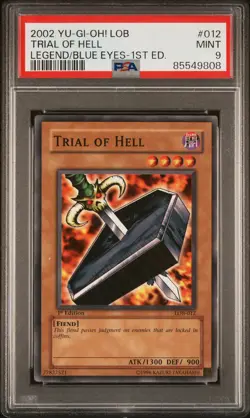2002 YU-GI-OH! LOB-LEGEND OF BLUE EYES WHITE DRAGON 1ST ED TRIAL OF HELL PSA 9 - Image 1