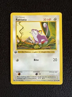 Pokemon Rattata 61/102 1st Edition Shadowless Base Set Card - Image 1
