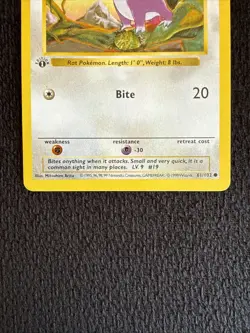 Pokemon Rattata 61/102 1st Edition Shadowless Base Set Card - Image 2