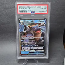 Pokemon TCG Sm-Unbroken Bonds Blastoise GX 35/214 Ultra Rare Holo PSA 8 - Image 1