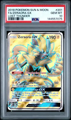 2018 POKEMON SUN & MOON LOST THUNDER #201 FULL ART/ZERAORA GX PSA 10 - Image 1