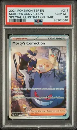 2024 POKEMON TEMPORAL FORCES 211 MORTY'S CONVICTION SPECIAL ILLUSTRATION PSA 10 - Image 1