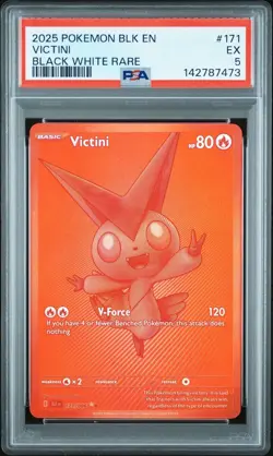 2025 POKEMON BLK EN-BLACK BOLT BLACK WHITE RARE #171 VICTINI PSA 5 - Image 1