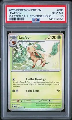 2025 POKEMON PRE EN-PRISMATIC EVOLUTIONS MASTER BALL REVERSE HOLO LEAFEON PSA 10 - Image 1