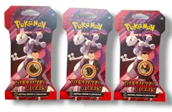 3x Pokemon TCG Destined Rivals Sleeved Booster Pack Factory Giovanni & Mewtwo - Image 1