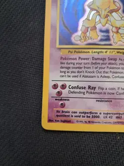 1999 Pokemon English Unlimited Base Set Alakazam Holo 1/102 EX #2 - Image 3