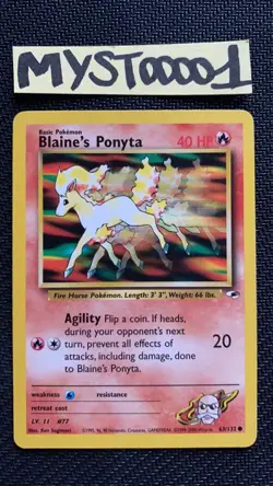 Carte Pokemon Blaine’s Ponyta 63/132 GYM Heroes Wizard Anglais Occasion - Image 1