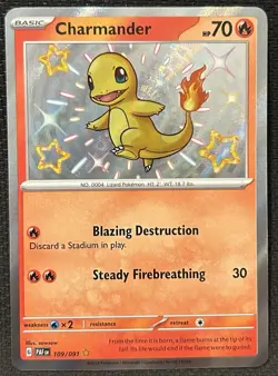 Pokemon TCG Charmander 109/091 Paldean Fates 2024 Shiny Rare Card - Image 1