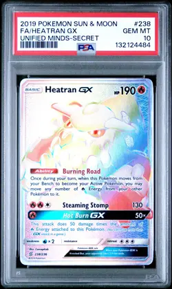 2019 POKEMON SUN & MOON UNIFIED MINDS SECRET #238 FULL ART/HEATRAN GX PSA 10 - Image 1
