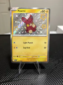 Pokemon TCG Paldean Fates Pawmi 142/091 Shiny Holo Rare Card NM Condition - Image 1