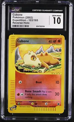 CGC 10 GEM MINT Cubone 2002 Expedition 103/165 Reverse Holo Pokemon Card - Image 1