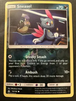 Sneasel 73/156 Pokemon Sun & Moon Ultra Prism 2018 Reverse Holo LP - Image 1