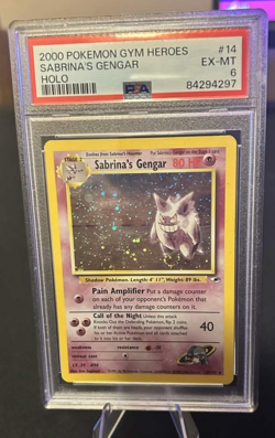 Pokemon Gym Heroes Sabrina's Gengar #14 Holo PSA 6 (HOLO BLEED And Foot Swirl) - Image 1