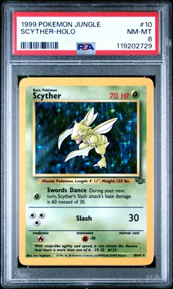 1999 Pokemon Jungle Scyther Holo #10 Unlimited PSA 8 WOTC Vintage - Image 1