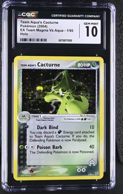 CGC 10 Team Aqua's Cacturne EX Team Magma Vs Aqua 1/95 Holo Pokemon Card - Image 1