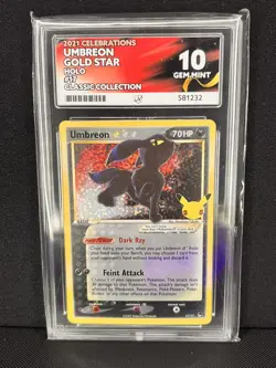 Pokemon Umbreon TCG Gold Star Ace 10 Celebrations 17/17 Perfect Sub Grades - Image 1