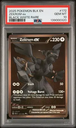 2025 POKEMON BLK EN-BLACK BOLT BLACK WHITE RARE #172 ZEKROM EX PSA 10 - Image 1