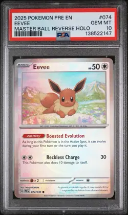 2025 POKEMON PRE EN-PRISMATIC EVOLUTIONS #074 EEVEE MASTER BALL REVERSE PSA 10 - Image 1